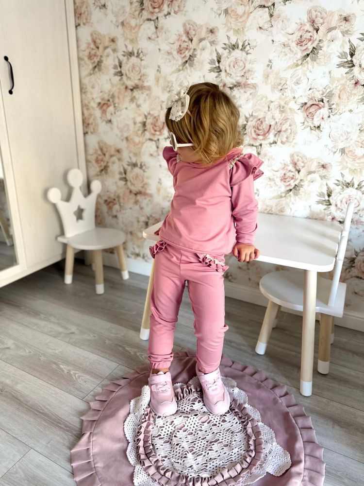 Nikol Kids Fashion bluza z kapturem pudrowy róż koronka 86 cm
