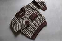 Sweterek 104 reserved beżowo-brązowy z wełną