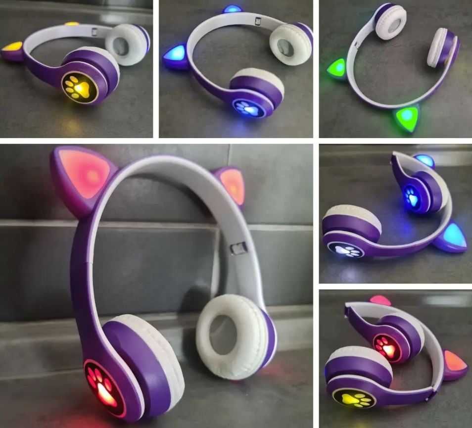 Навушники Bluetooth з вушками і кольоровою підсвіткою VIV 23M Purple