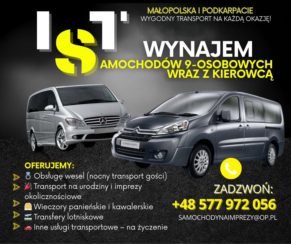 Transport rozwożenie gości weselnych busy 9 osobowe przewóz osób