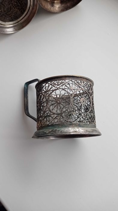 Подстаканники мельхиор. Космос. Виноград. Скань. Посеребряные .