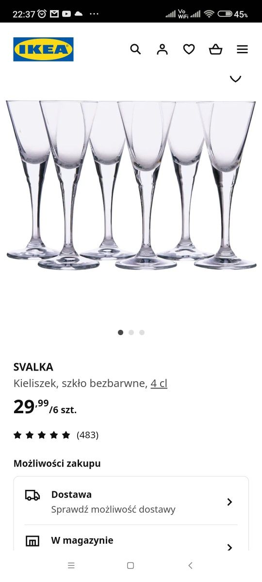 Kieliszki do wódki Svalka Ikea, bezbarwne 9,9/10.