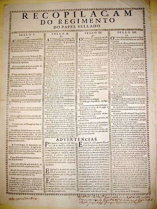 RARÍSSIMA Recopilação do Regimento do PAPEL SELADO em Portugal de 1661