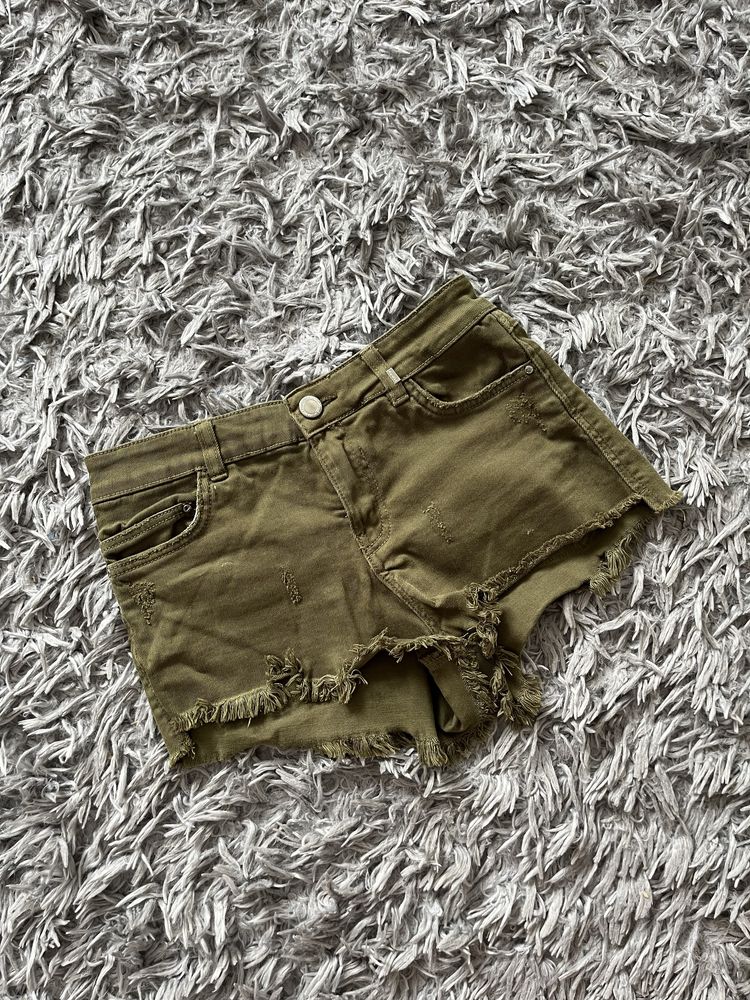 krótkie dżinsowe spodenki khaki zielone bershka y2k swag vintage opium