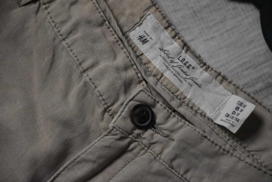 *H&M* spodnie lniane len bawełna chino chinosy beżowe_40