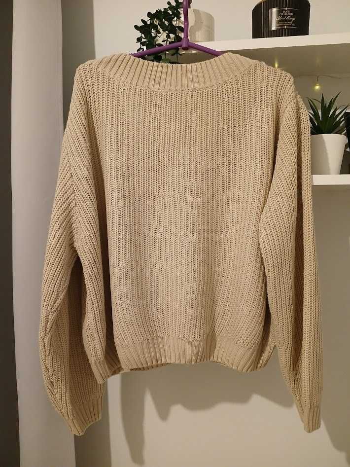 House, luźny beżowy sweter z dekoltem V damski, rozm. L/40