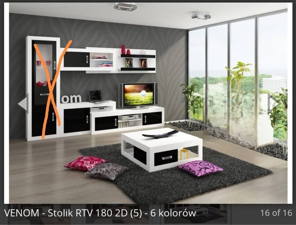 Zestaw mebli nowoczesnych do salonu – biało-czarny komplet VENOM