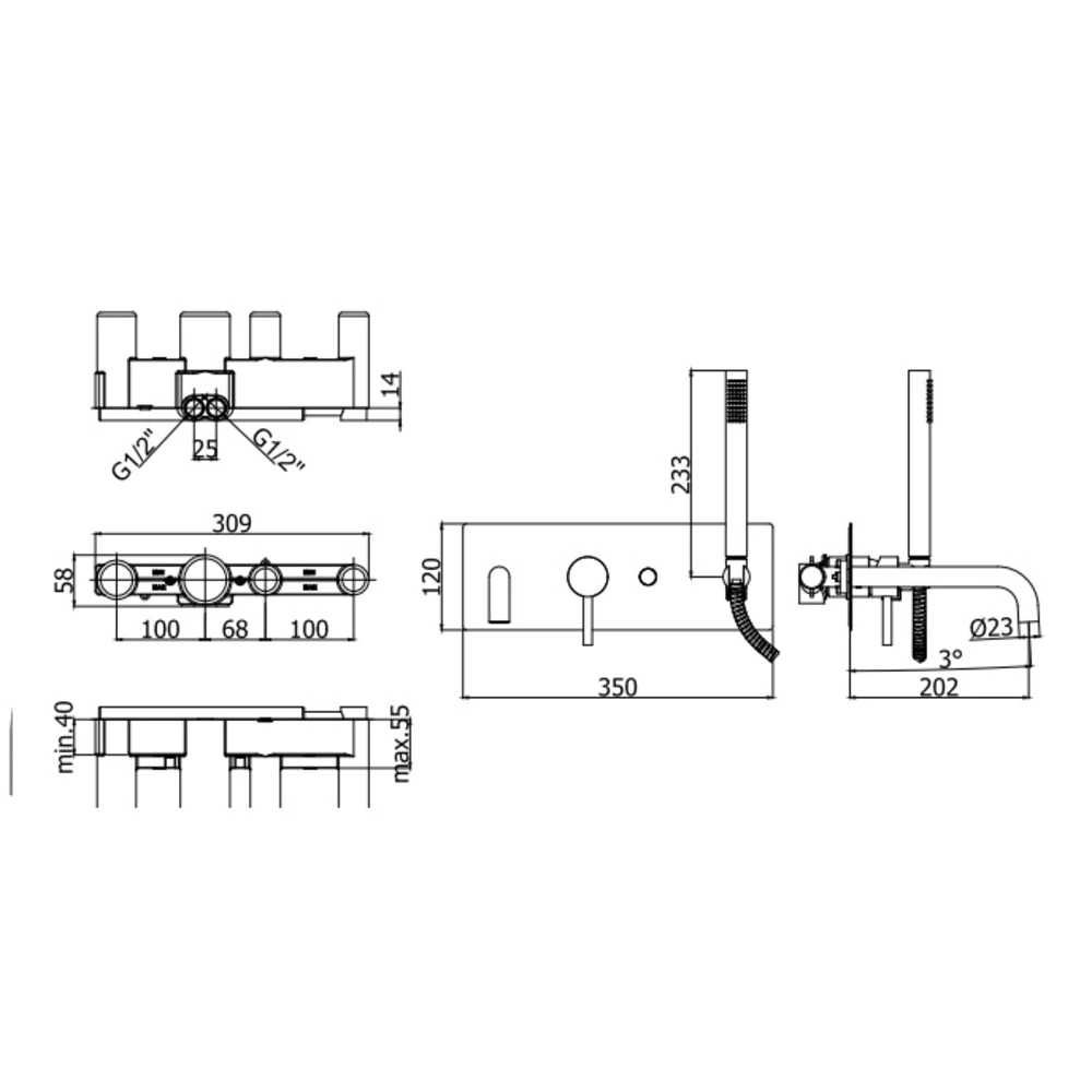 LIG001CR Paffoni Light змішувач для ванни з душовим набором