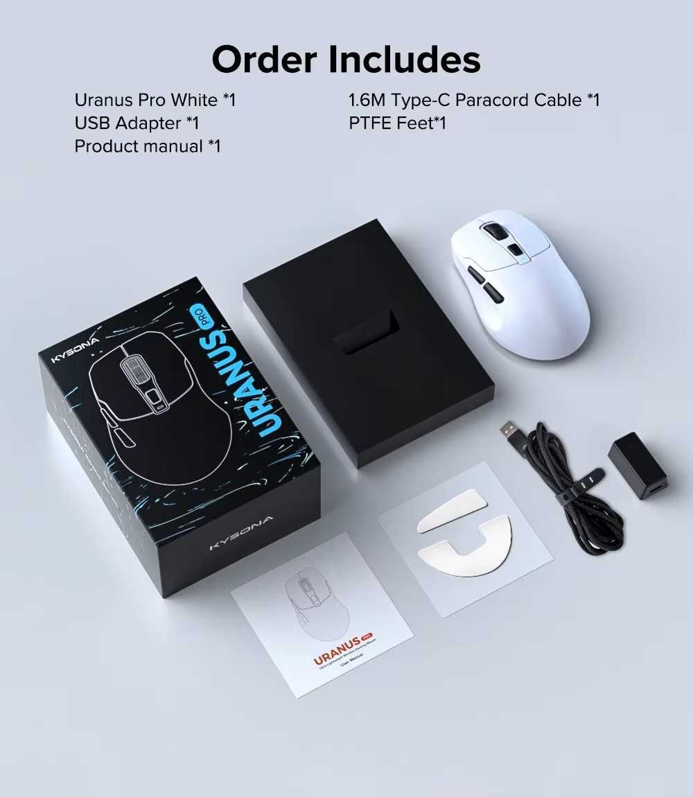 Ігрова миша KYSONA Uranus Pro White Pixart PAW3395 DPI 26K 8000Hz