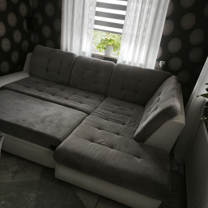 Duży narożnik диван kanapa sofa szary biały funkcja spania 200/140