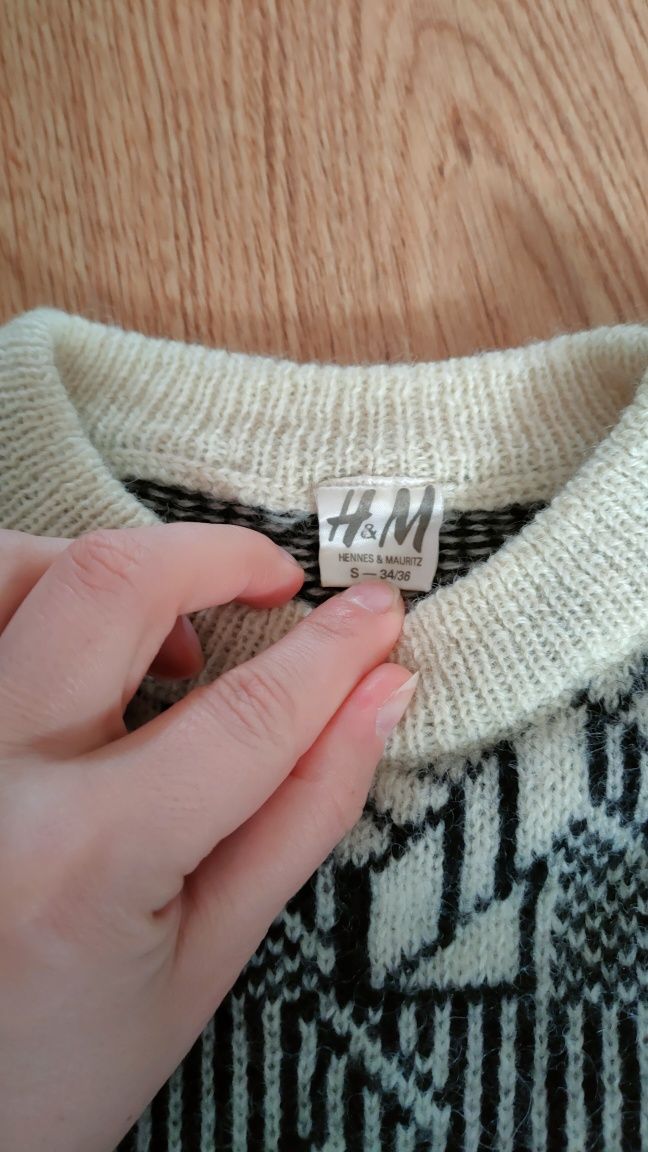 Wyprzedaż Sweter damski S oversize 100% wełna H&M Super stan Retro
