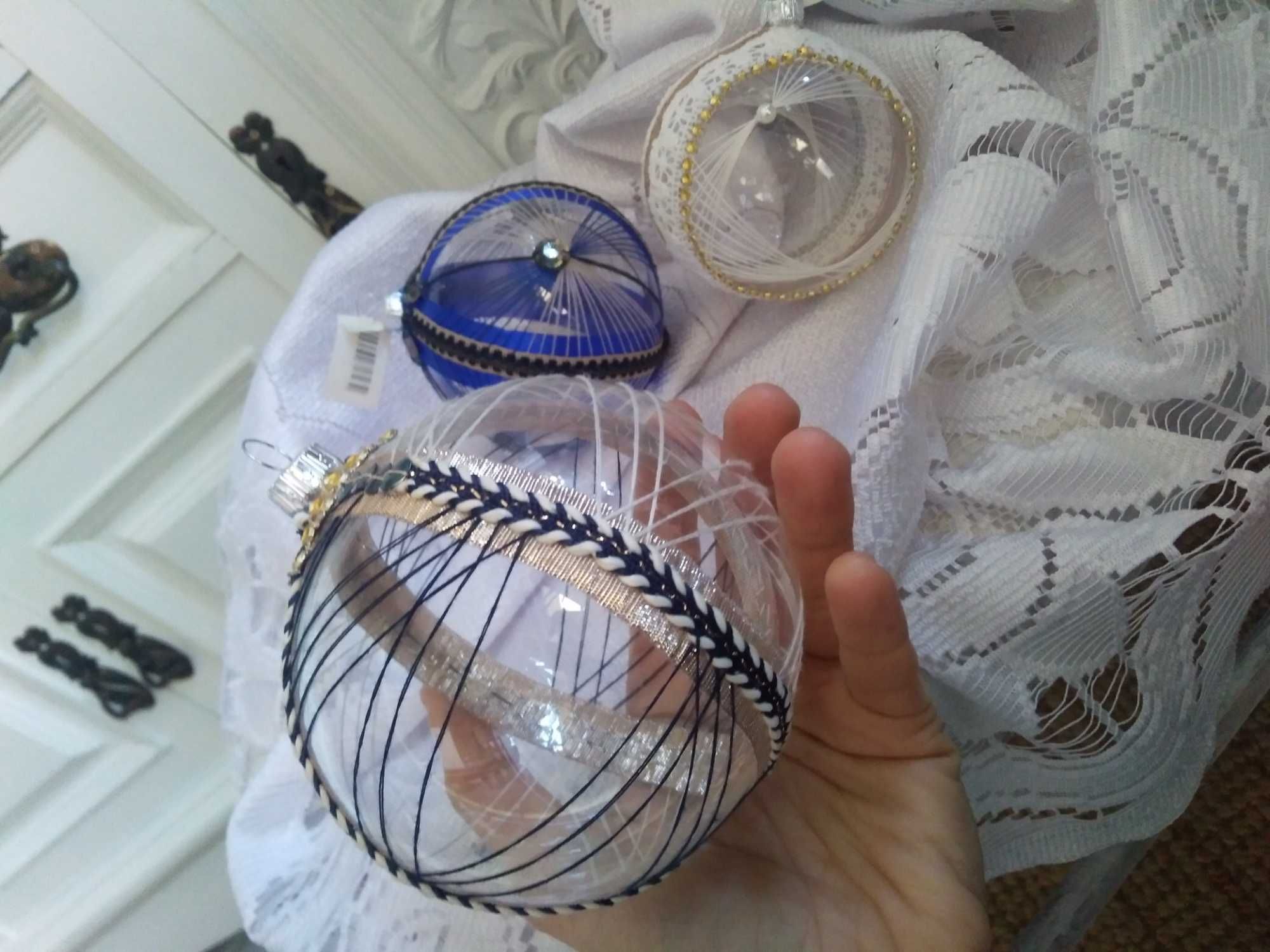 Ręcznie zdobiona rękodzieło handmade bombka szklana choinkowa ozdoba