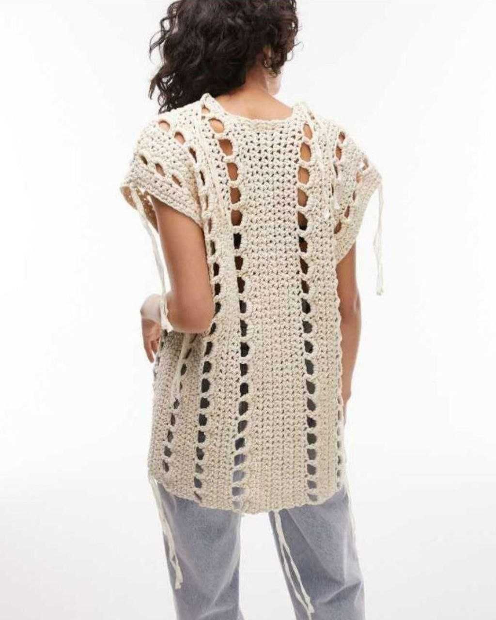 Вязаный жилет ручной работы TOPSHOP, стиль бохо, 100% хлопок, М/L