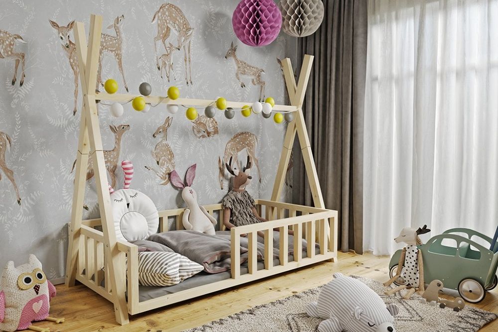 Drewniane łóżko dla dzieci TIPI + materac w cenie! Z szufladą bądź bez