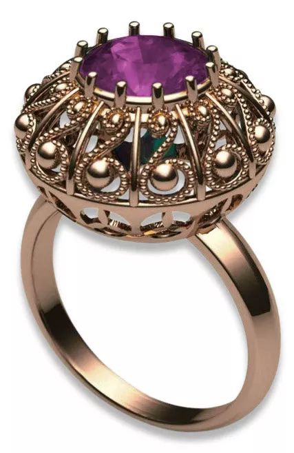 Radziecki 14K złoty pierścionek z różowego złota Amethystem vrc059 Gd