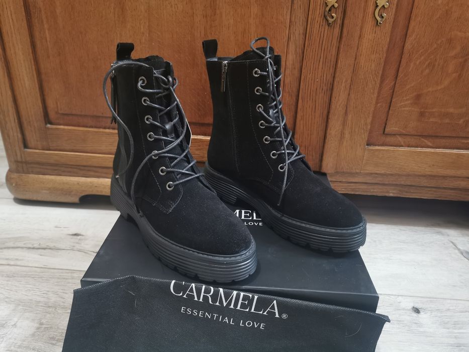 Buty skórzane botki carmela czarne zamszowe nowe rozmiar 38
