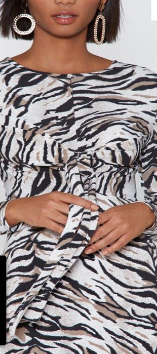 Nasty Gal extra midi Sukienka zwierzęcy wzór zebra roz. 36 _ S