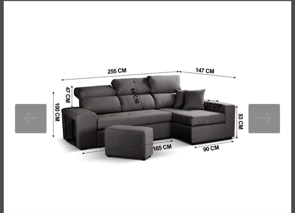Sofa Cinzento Chaise Long