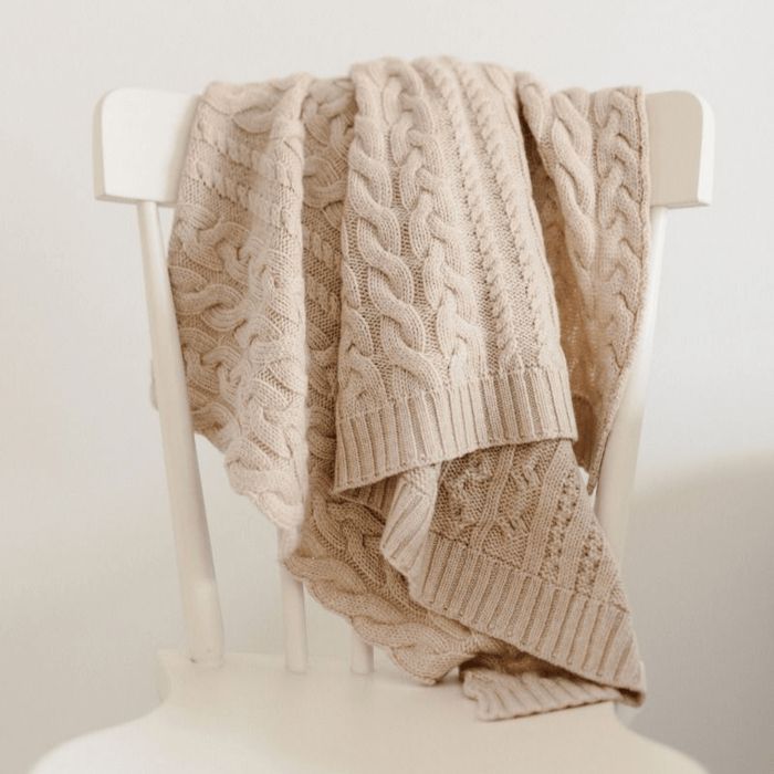 Kocyk warkocz warm beige ze 100% wełny merino - MY MEMI