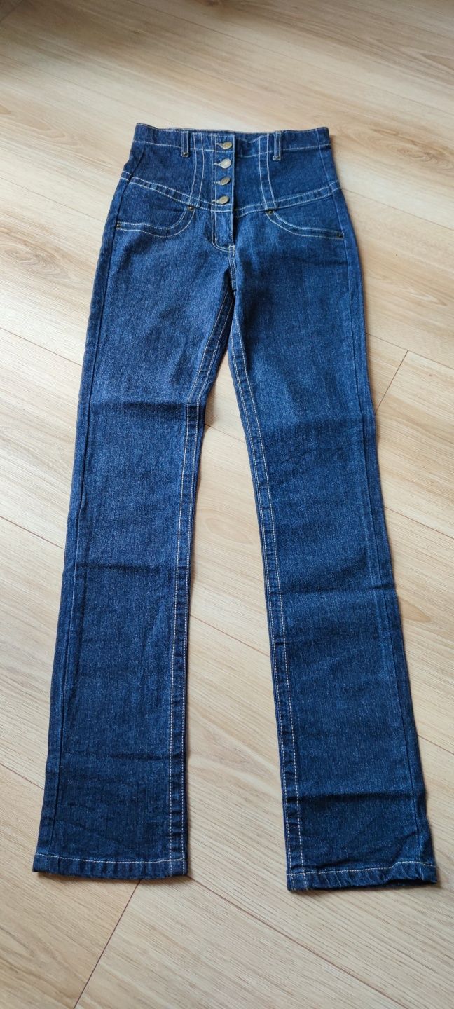 Jeansy denim z wysokim stanem guziki Primark 36/8/S