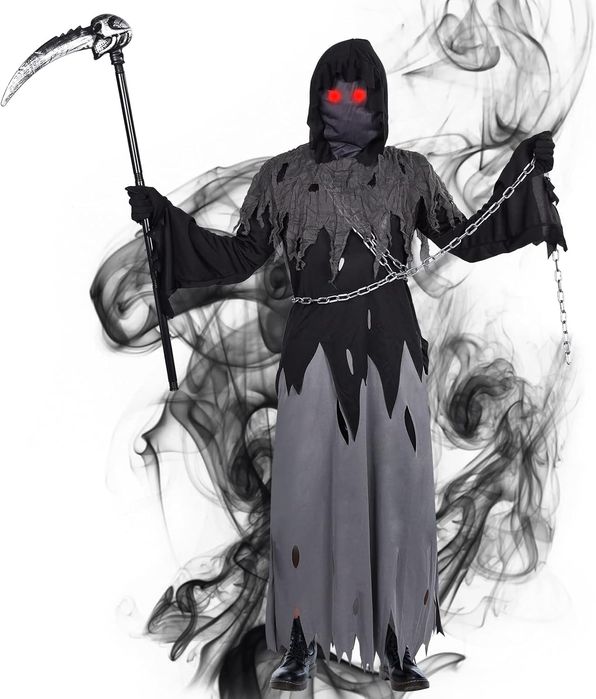 Kostium Grim Reaper dla dzieci z kosą i kapturem 140-152Cm