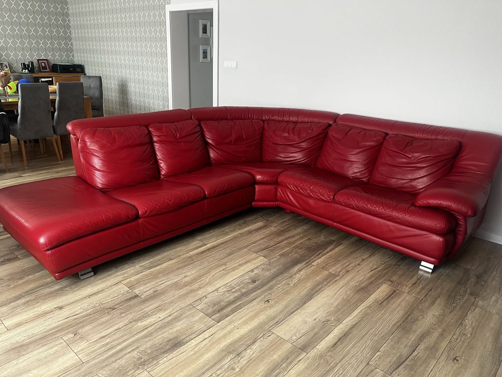 Skórzany narożnik + fotel Interline Italia – czerwony komplet