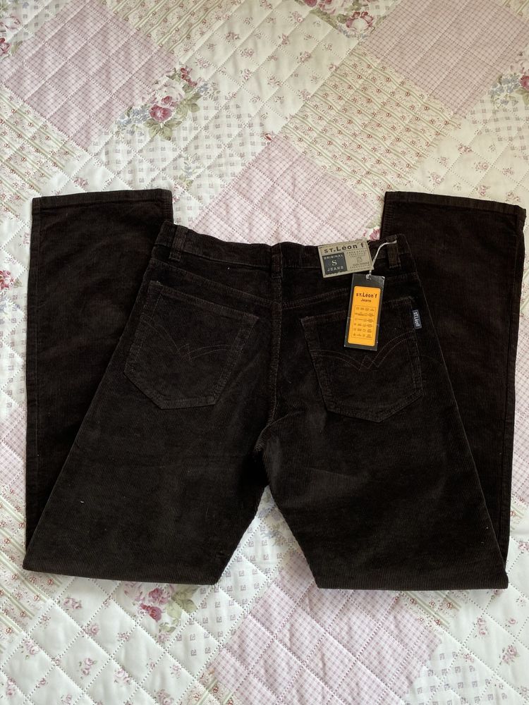 Czarne sztruksowe szerokie spodnie S 36 M 38 nowe st leon vintage