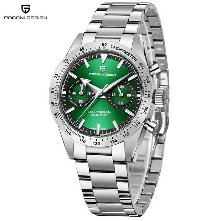 Zegarek kwarcowy sportowy PAGANI DESIGN 2023  chronograf VK64 zielony