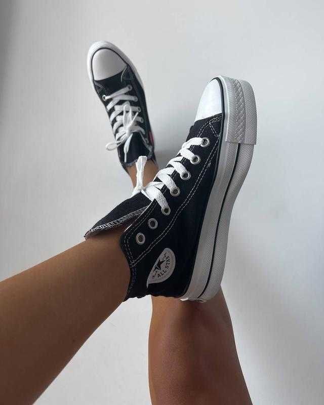 Converse All Star на платформі Весняні кеди Конверси високі чорно-білі