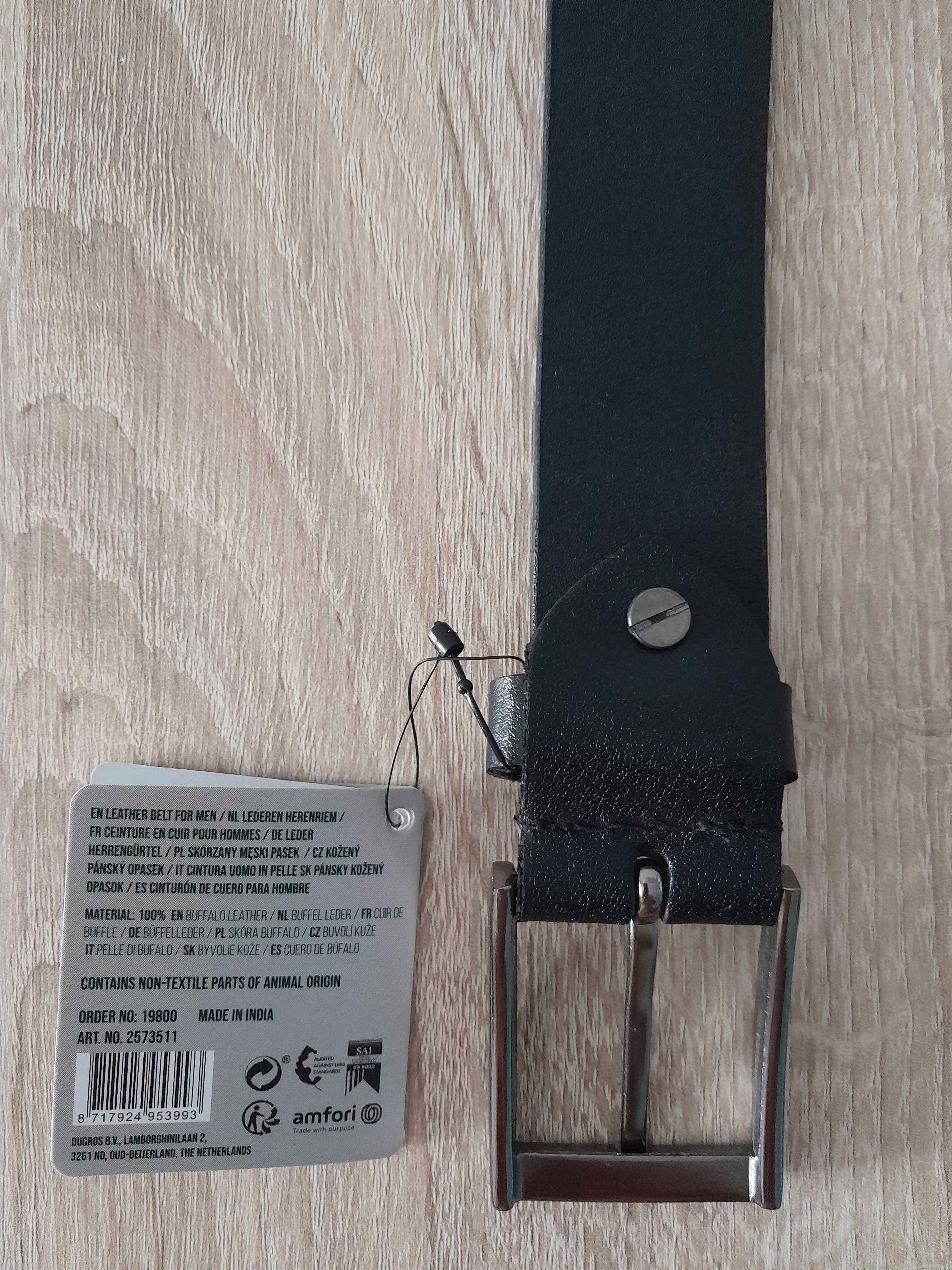 Męski elegancki pasek. Skóra Buffalo_czarny, 105 cm (regulowany)