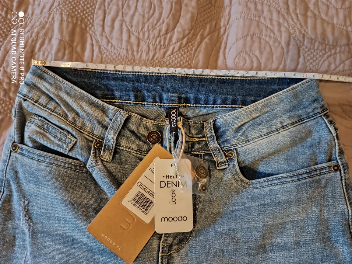 Nowe jeansy rurki slim z przetarciami r. S Moodo