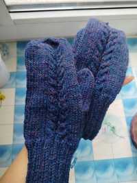 Рукавички рукавиці блискучі ручна робота сині жіночі перчатки варежки