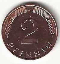 2 Pfennig de 1996 J, Alemanha Ocidental