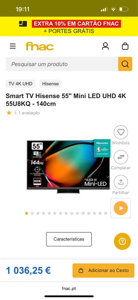 Smart TV Hisense 55" Mini LED UHD 4K 55U8KQ - 140cm