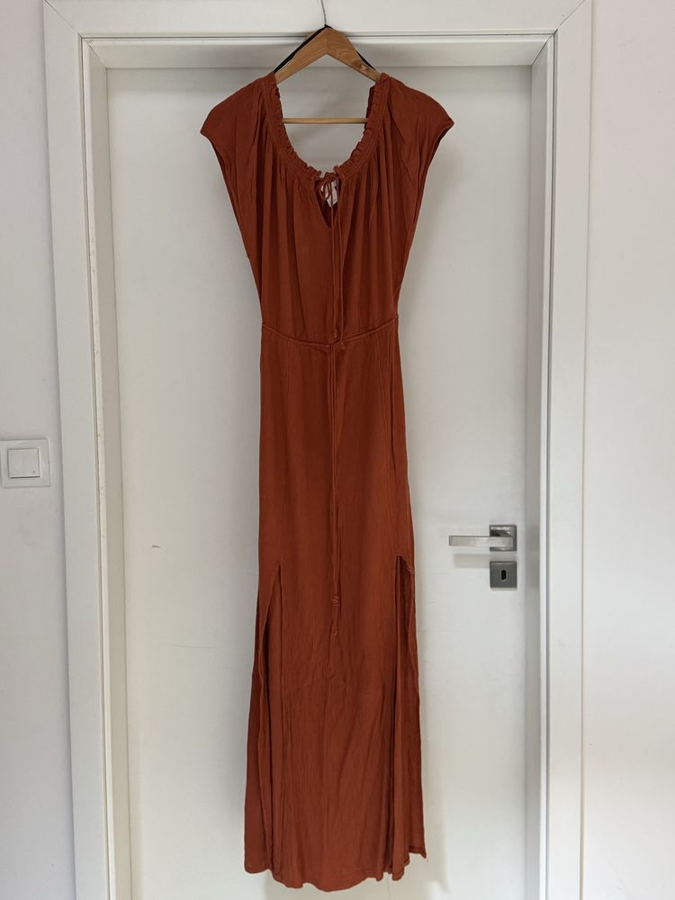 Rdzawa brazowa pomaranczowa sukienka maxi boho etno