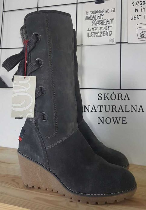 Nowe kozaki Botki S-Oliver Szare Skóra naturalna Zamsz rozm. 40