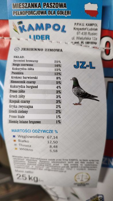 Karma jesienno zimowa 25kg JZ-L Kampol