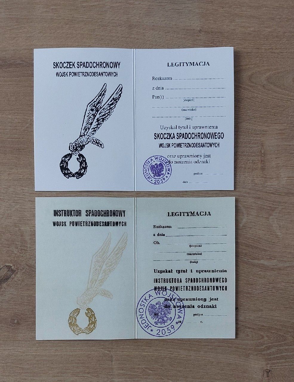 Legitymacje skoczka spadochronowego WPD