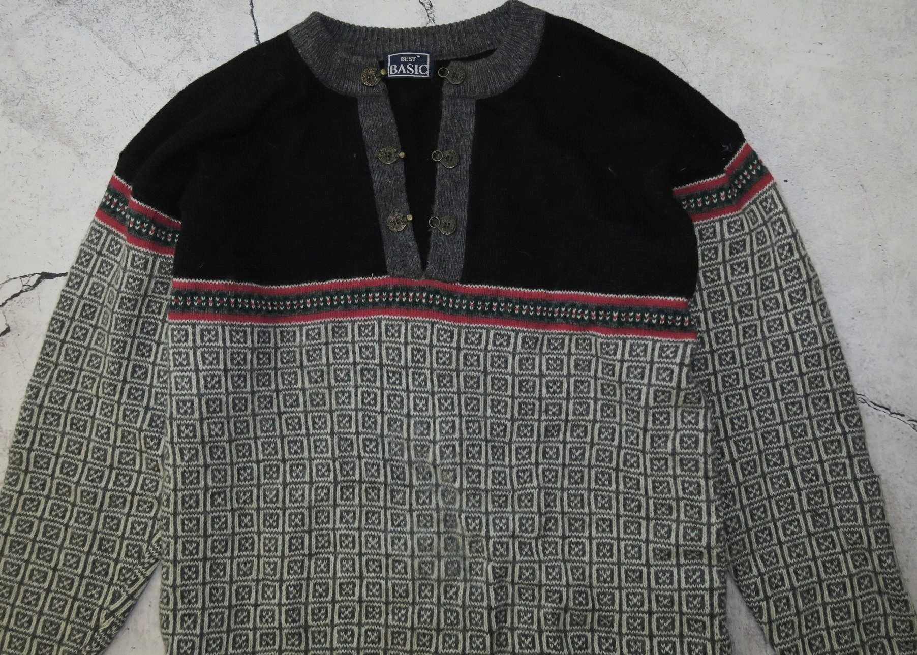 Sweter norweski wełniany gruby XL