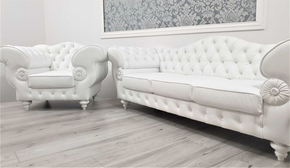 Pikowany zestaw chesterfield 3+2+1 PRESTON Skóra naturalna