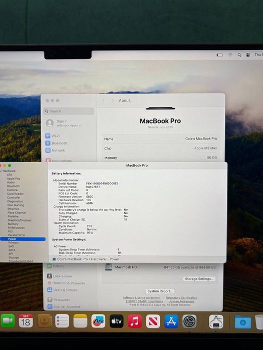 MacBook Pro 16" Space Black Late 2023 M3 max , 96GB , 1TB ssd