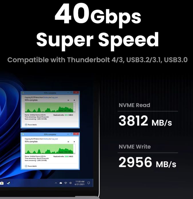 Зовнішня кишеня UGREEN 40Gbps M.2 NVMe SSD to USB4 / SSD Case / карман