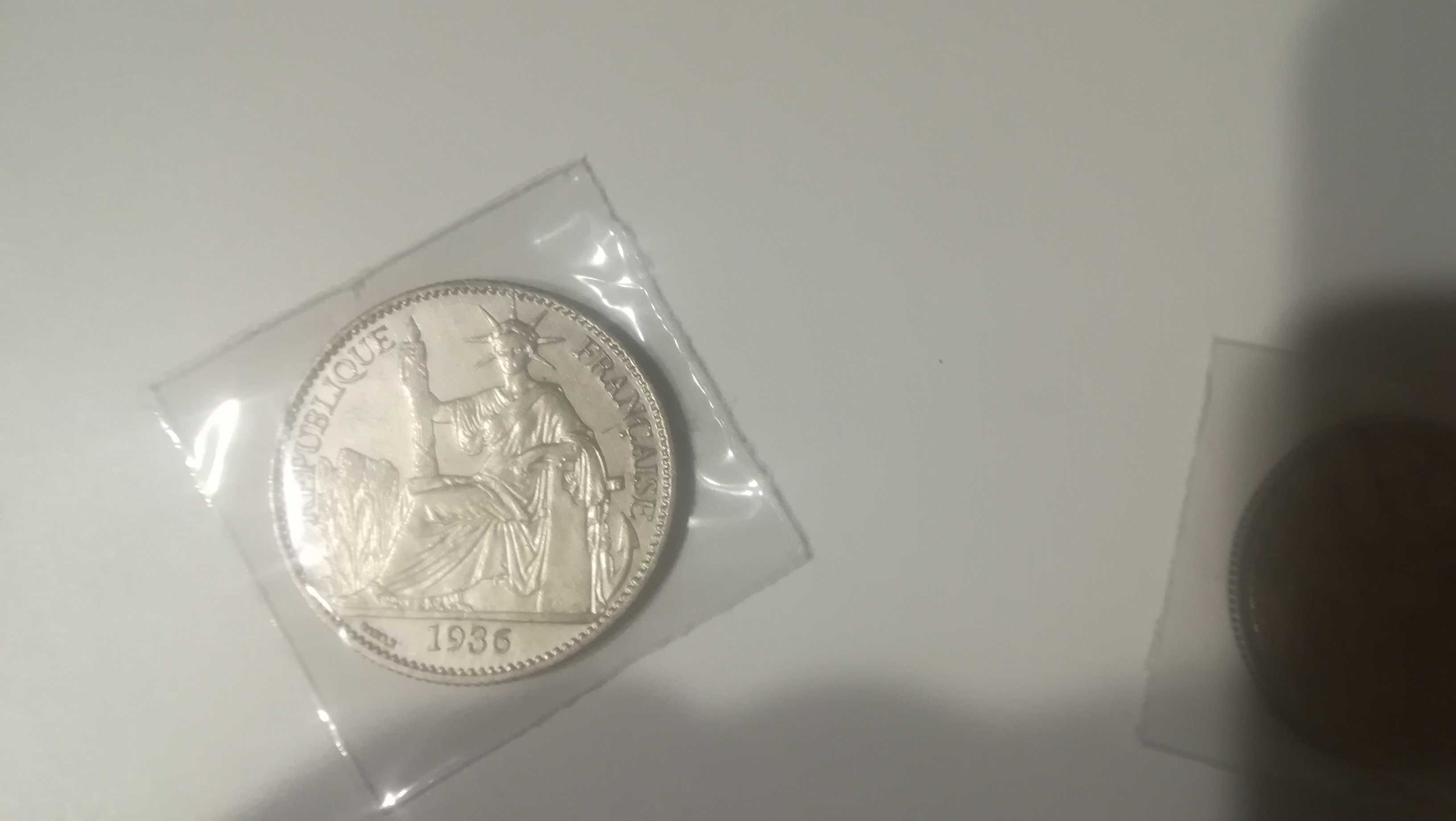 Moneta srebrna 50 centymów 1936 Indochiny Francuskie bardzo rzadka.