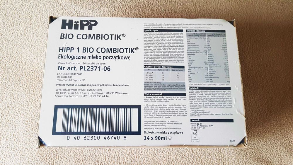 HIPP 1 BIO COMBIOTIK 1 mleczko początkowe 24x90ml data waż. 28.11.25