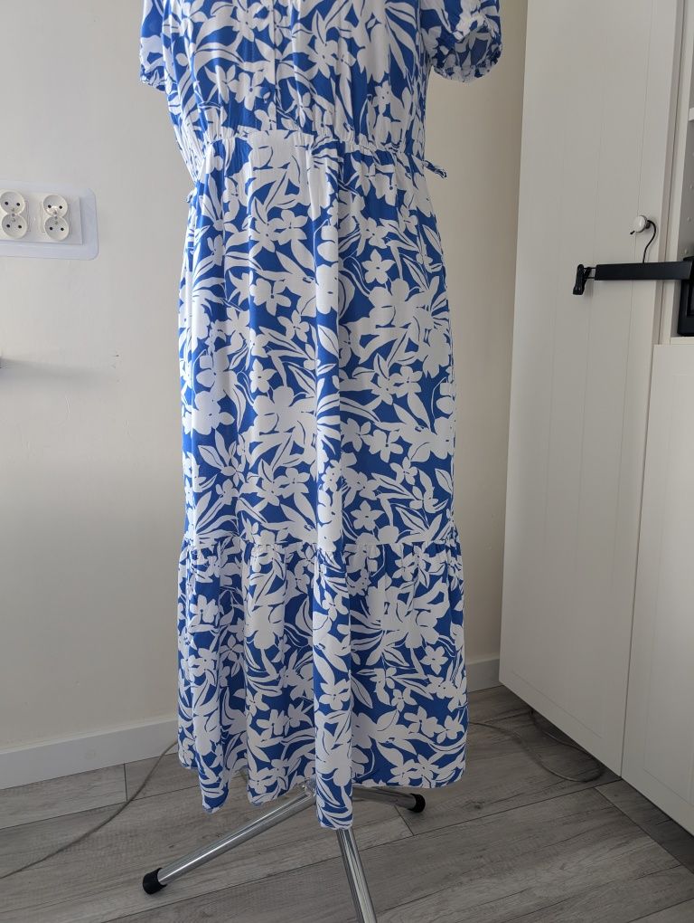 Letnia zwiewna wakacyjna sukienka midi wiskoza plus size 42 xl