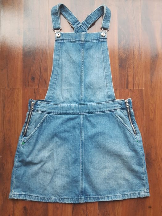 Benetton dżinsowa spódnica ogrodniczka na szelkach rozmiar S