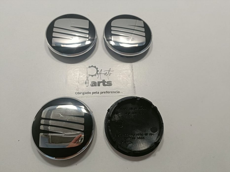 Conjunto 4 centros jante SEAT 56mm Preto/Cromado