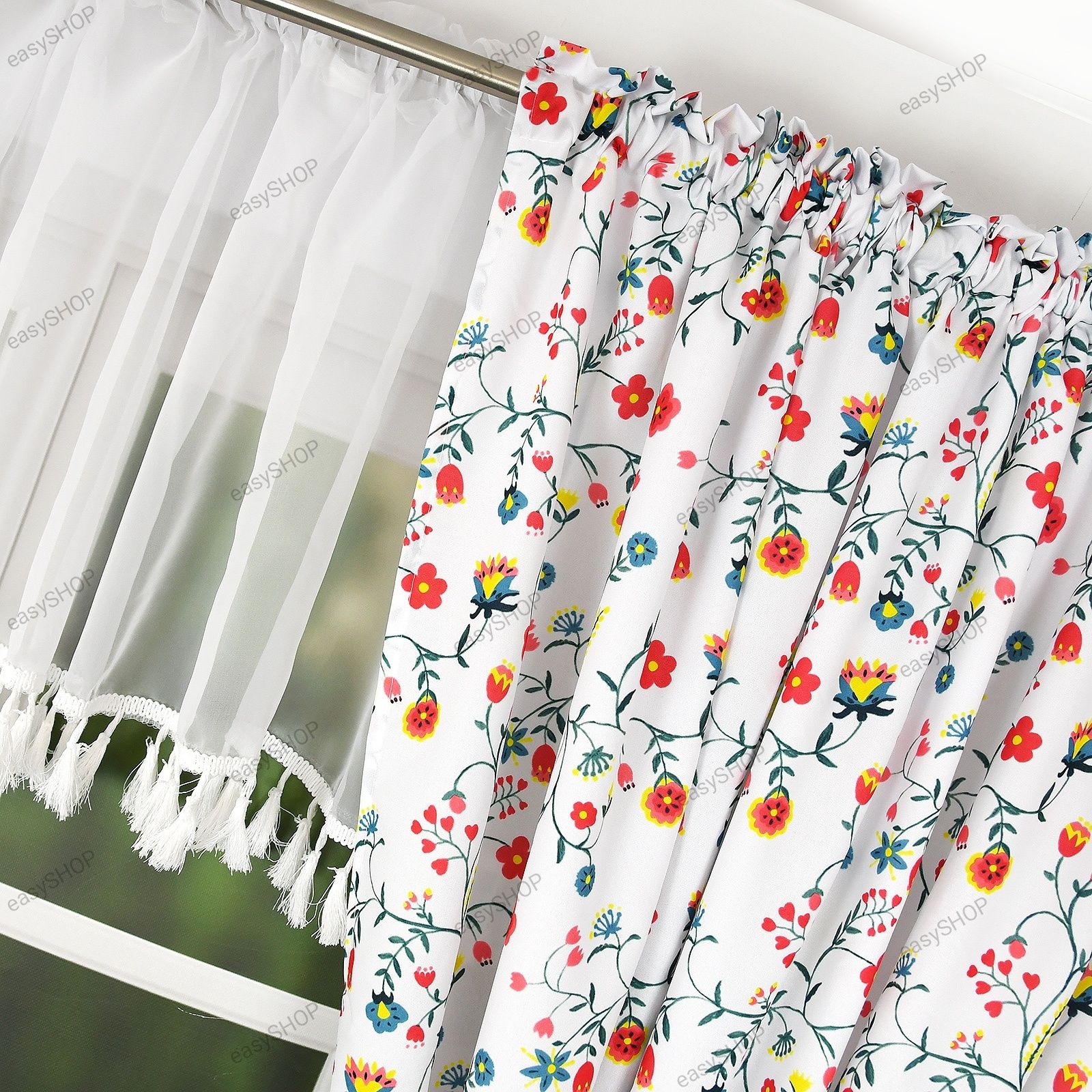 Śliczny komplet firan Boho z zazdroskami do kuchni
