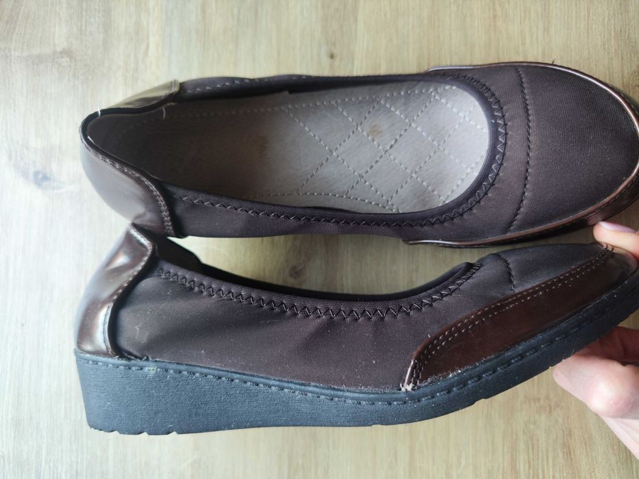 Brązowe wygodne balerinki baleriny damskie na koturnie 36 brąz