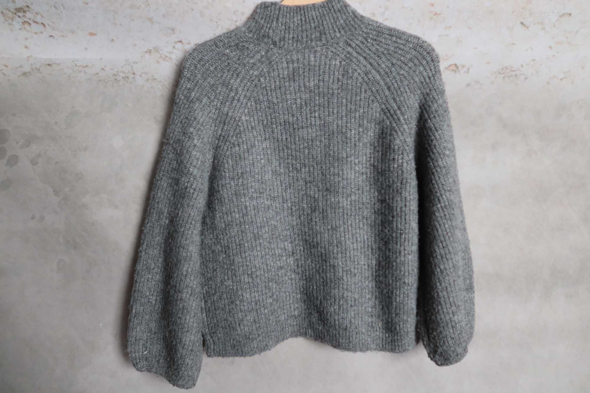 Sweter ZARA 110 szary melanż miękki srebrna nitka obszerny oversize